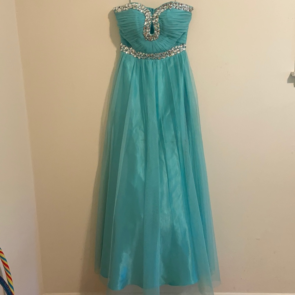 light teal formal prom dress